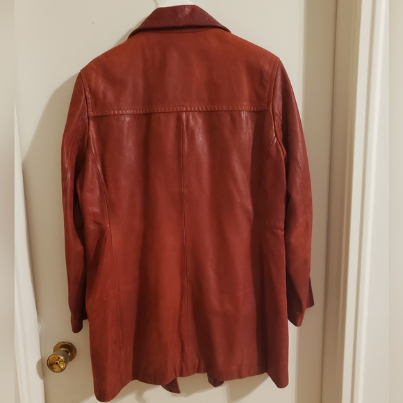 Aldo Vintage Leather Retro Red Semi Trench Lined Coat Boho Woman Large - Picture 2 of 16